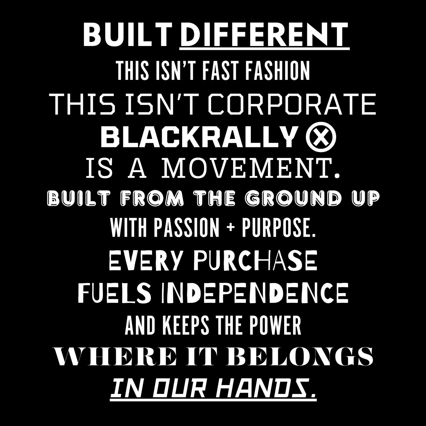 Black background with white text about a movement and values.